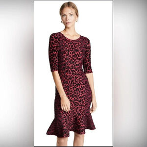 Milly Dress Womens M Red Black Textured Cheetah Print Mermaid Flounce Sexy